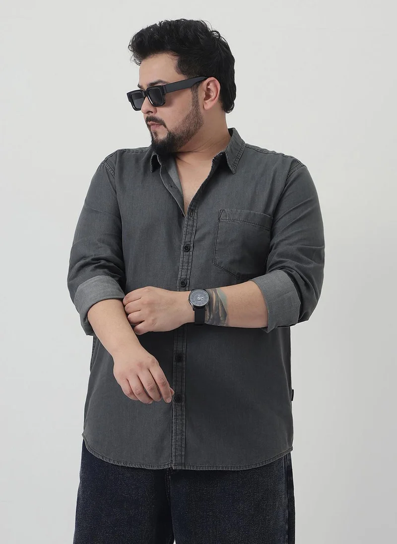 Urbano Fashion Urbano Plus Men's Grey Regular Fit Full Sleeve Solid Denim Shirt